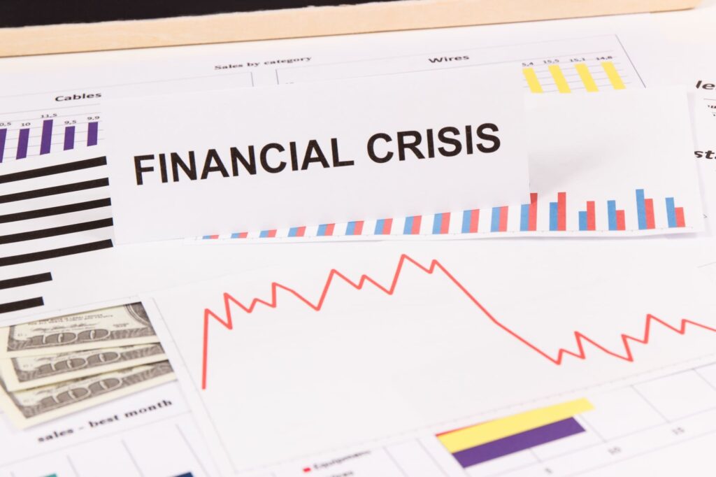 Inscription financial crisis, currencies dollar and declining chart