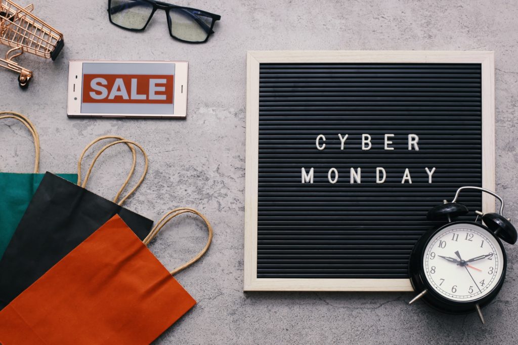 Cyber Monday Sale Flat Lay Background